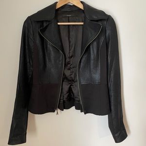 Tahari black faux leather moto-style jacket,size S